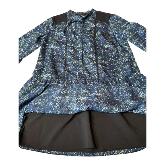 Cynthia Steffe Navy Tie Neck Babydoll Long Sleeve Patterned Mini Dress Size 6 - Picture 15 of 15